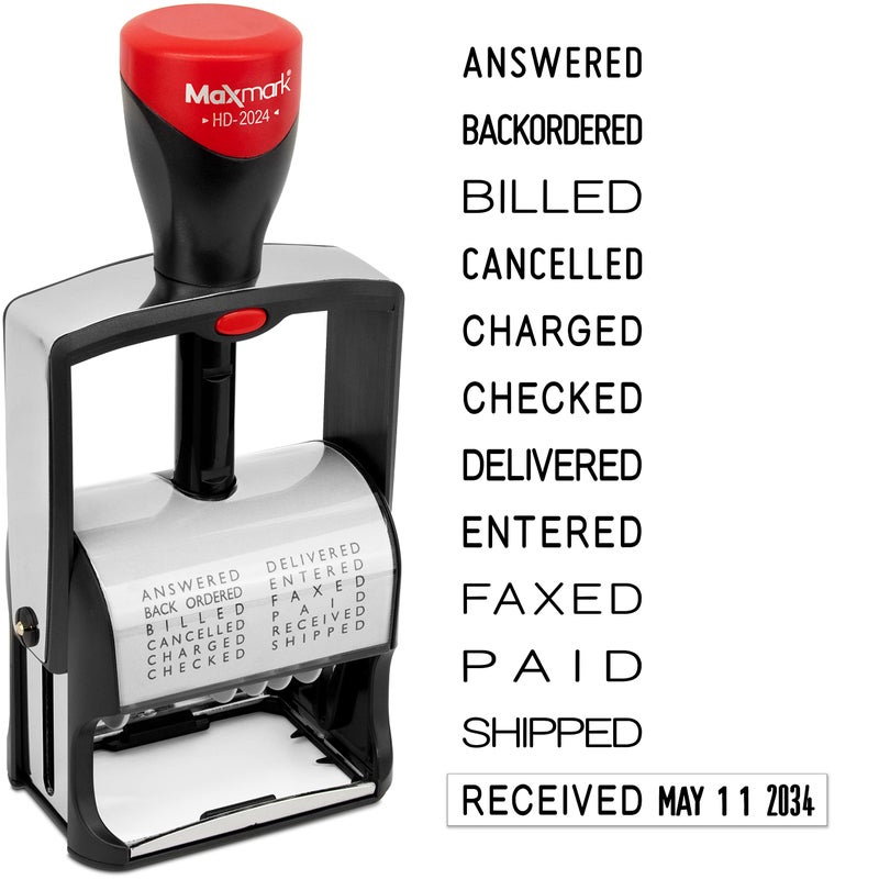 MaxMark 2024 Heavy Duty Date Phrase Stamp, Large Date Size - Exclusive 12-Year Band - Black Ink - Image 1